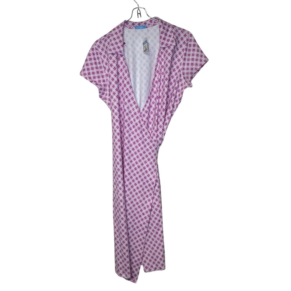 J McLaughlin Shirt Dress Cap Sleeve Collar Wrap Geometric Stretch Medium NWT‎